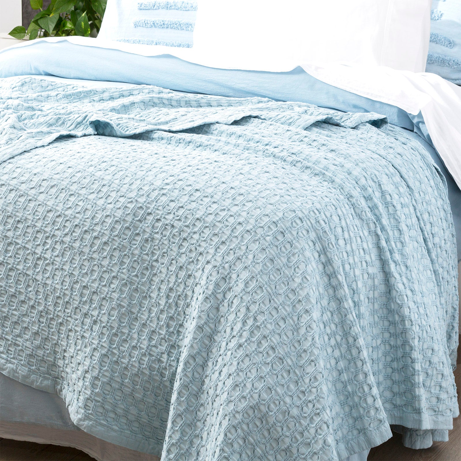 Renee Taylor Lexico Cotton Waffle Blankets - Sky Renee Taylor