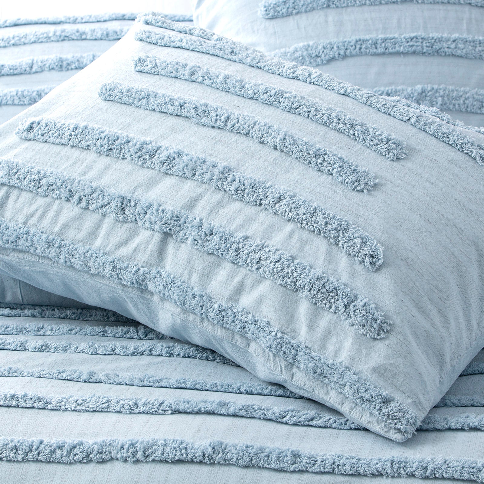 Renee Taylor Classic Cotton Vintage washed Tufted Quilt Cover Set - Blue Renee Taylor