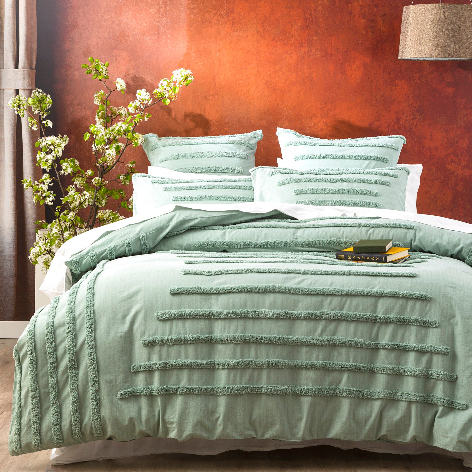Renee Taylor Classic Cotton Vintage washed Tufted Quilt Cover Set - Sage Renee Taylor