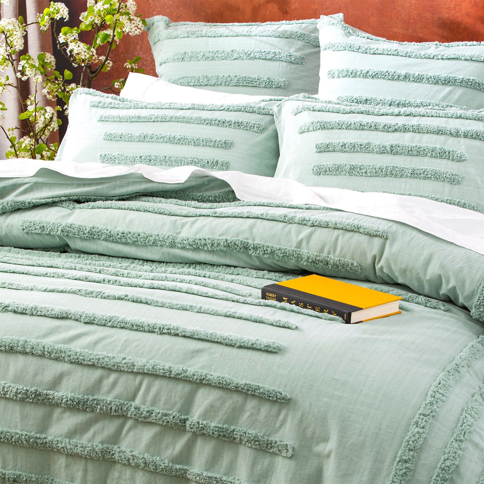 Renee Taylor Classic Cotton Vintage washed Tufted Quilt Cover Set - Sage Renee Taylor