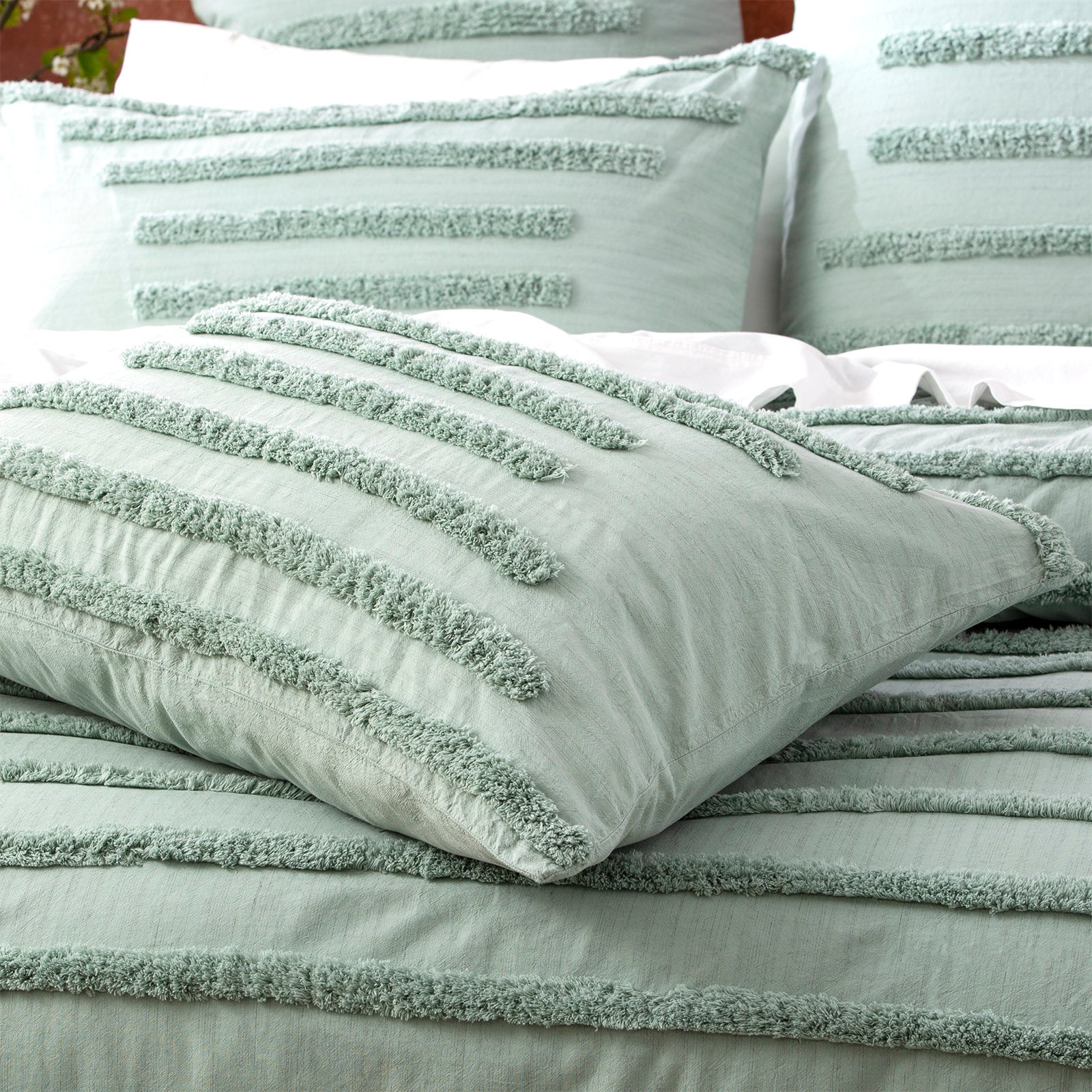 Renee Taylor Classic Cotton Vintage washed Tufted Quilt Cover Set - Sage Renee Taylor