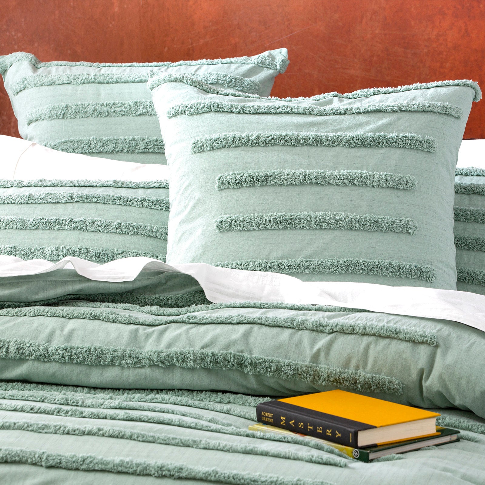 Renee Taylor Classic Cotton Vintage washed Tufted Quilt Cover Set - Sage Renee Taylor