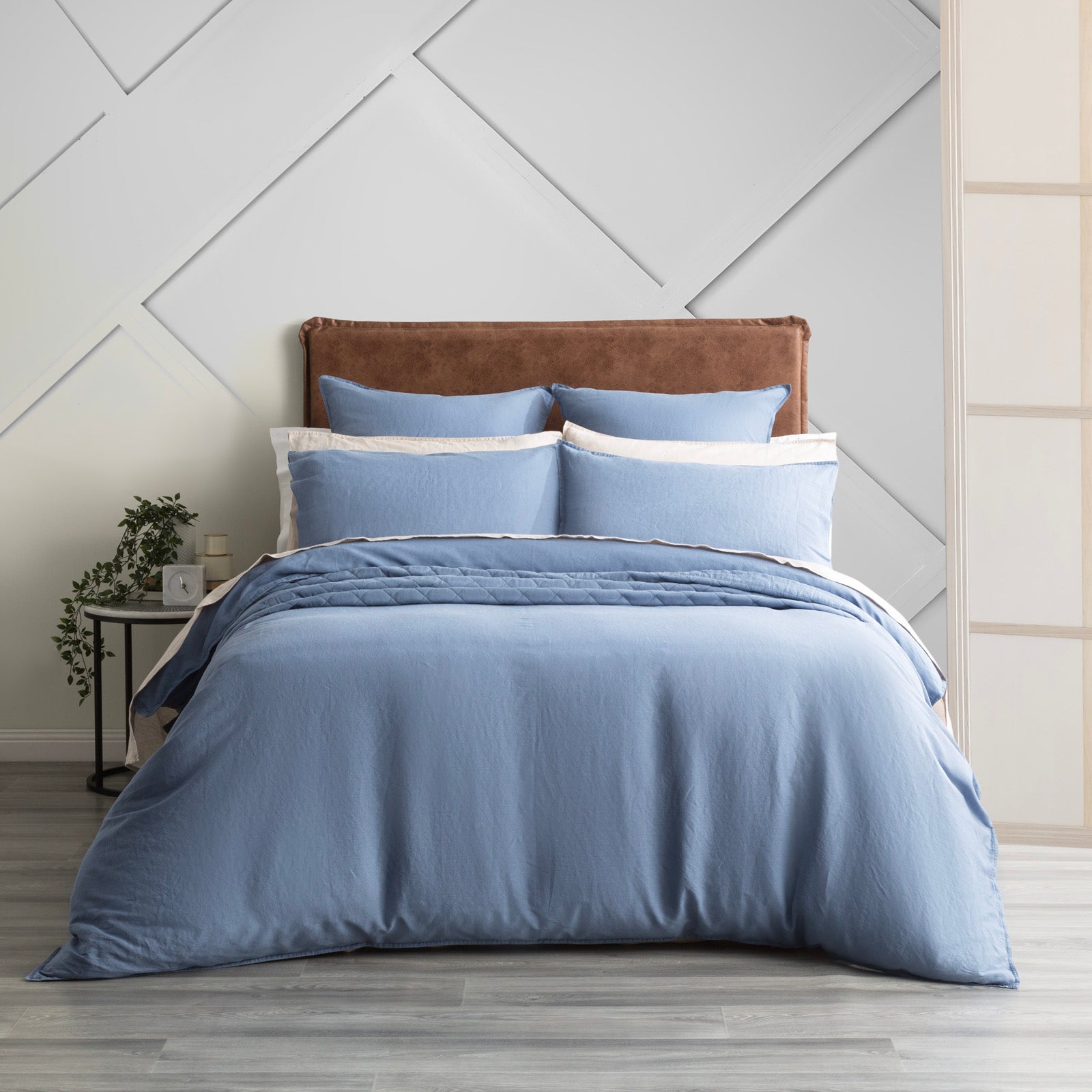 Renee Taylor Cavallo Stone Washed 100% French Linen Quilt cover set - Denim Renee Taylor