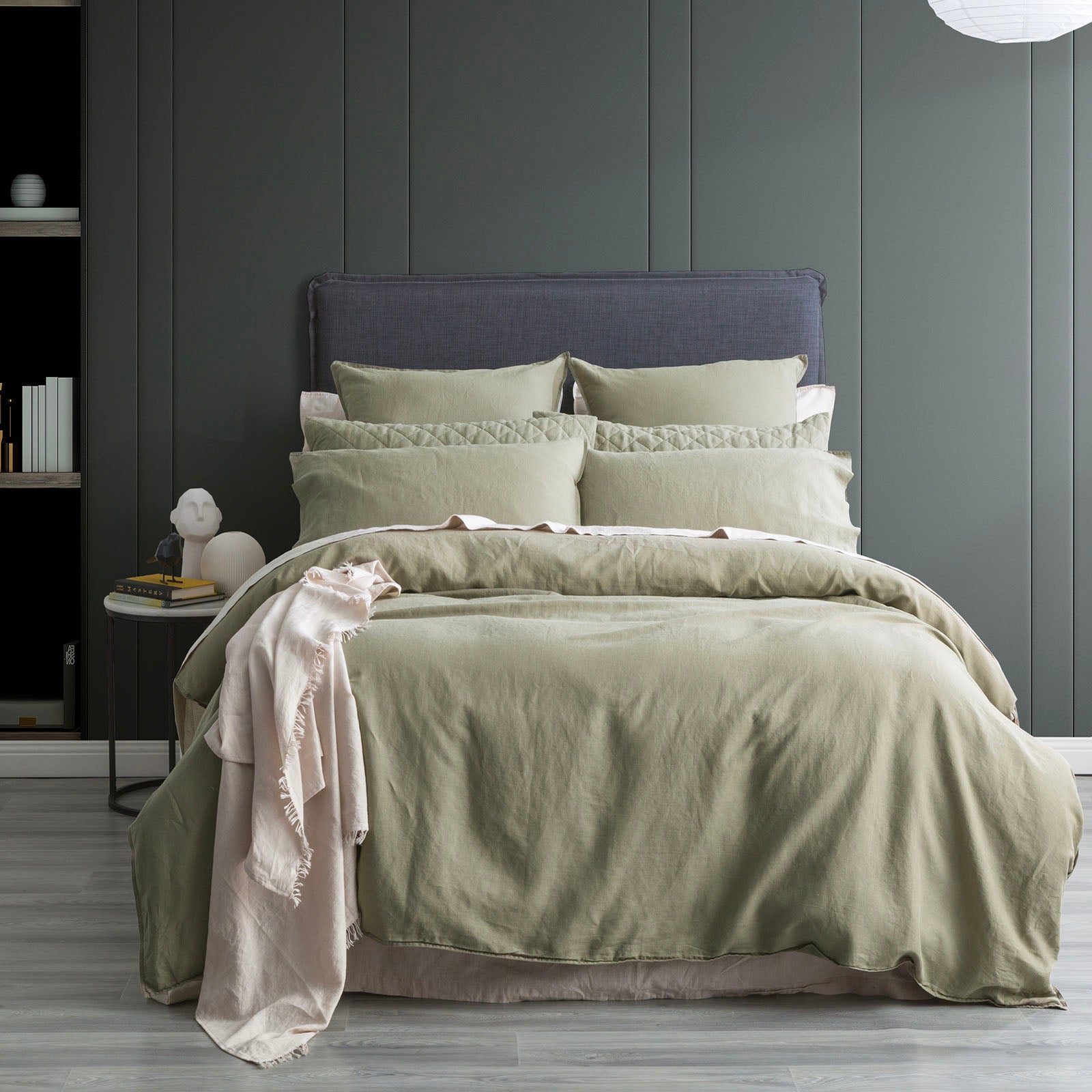 Renee Taylor Cavallo Stone Washed 100% French Linen Quilt cover set - Jade Renee Taylor