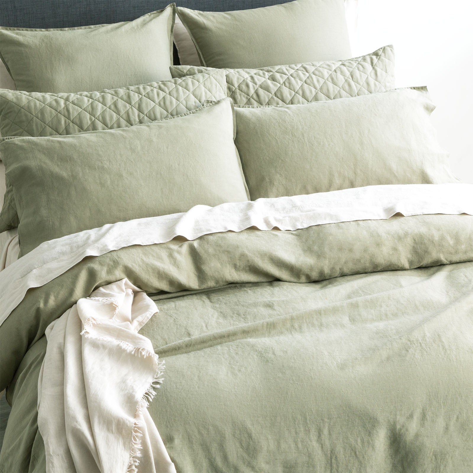 Renee Taylor Cavallo Stone Washed 100% French Linen Quilt cover set - Jade Renee Taylor