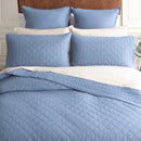 Renee Taylor Cavallo Stone washed French Linen Quilted Bed Coverlet Set - Denim Renee Taylor