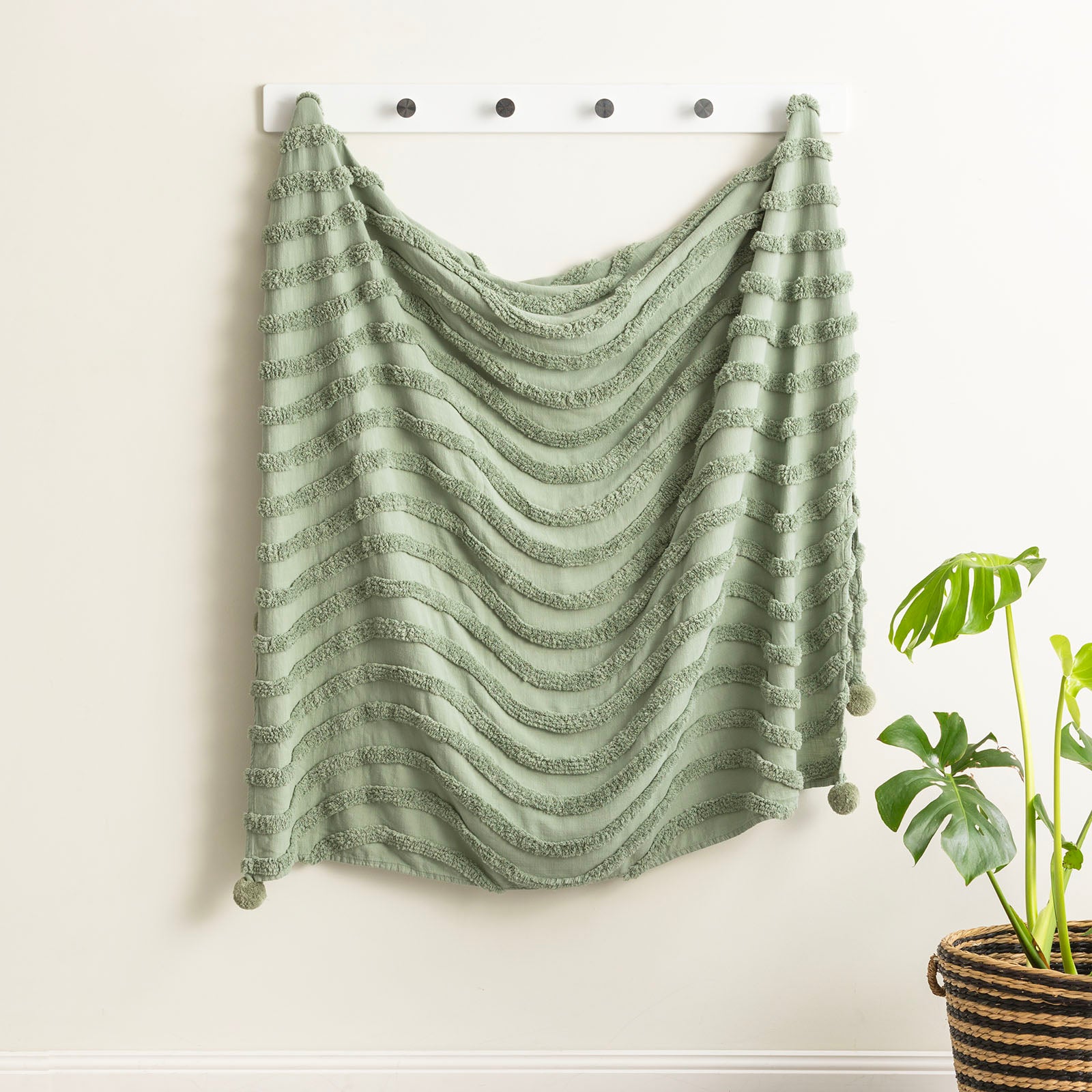 Renee Taylor Wave Cotton Chenille Vintage Washed Tufted Throw 130 x 200 Cms Sage Renee Taylor