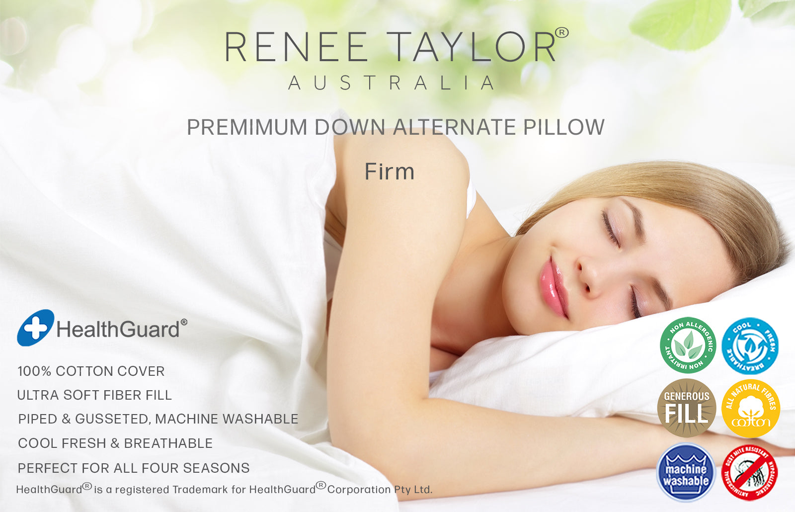 Renee Taylor Australian Made Down Alternate Standard Pillow 48 x 73 - Firm Renee Taylor