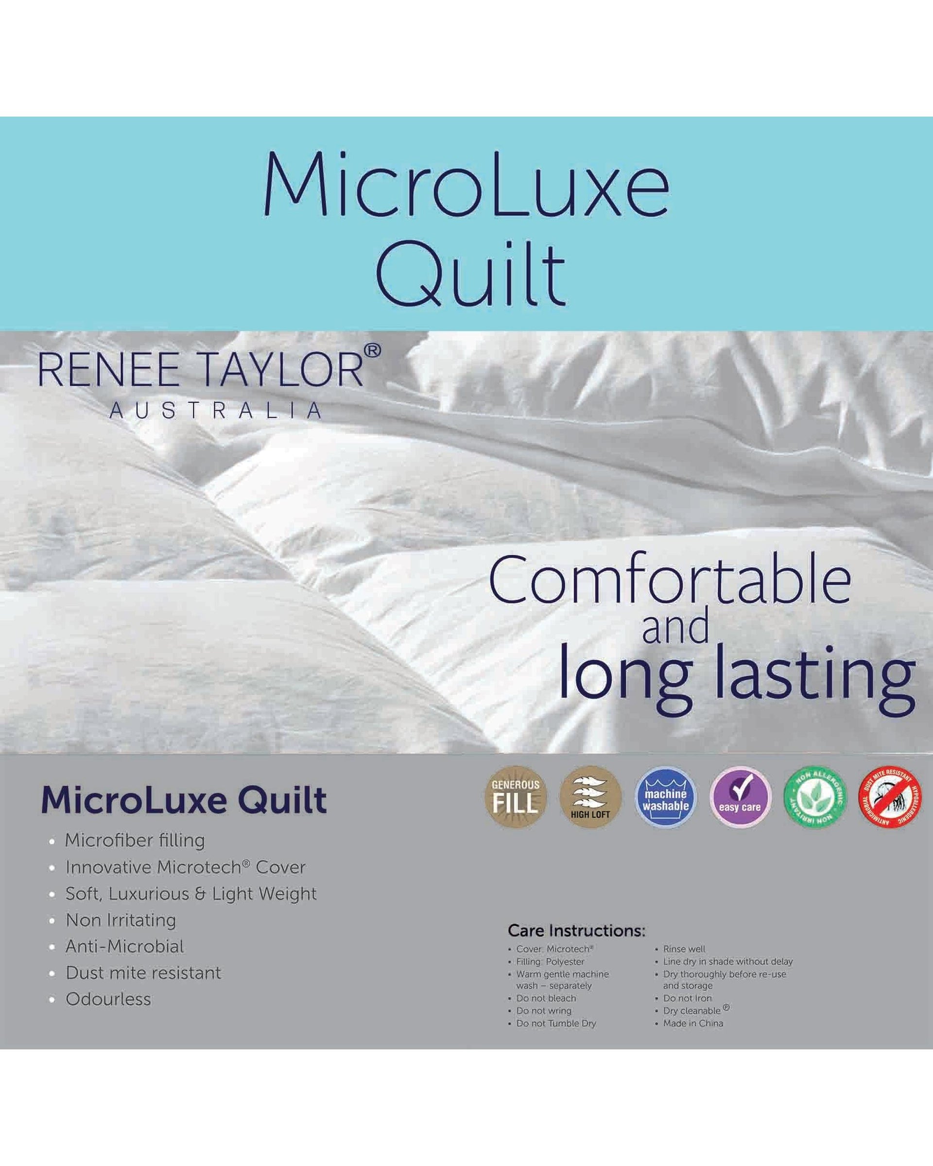 Renee Taylor 600 GSM Microluxe Down Alternate Quilt With Premium Microfiber Filling Renee Taylor