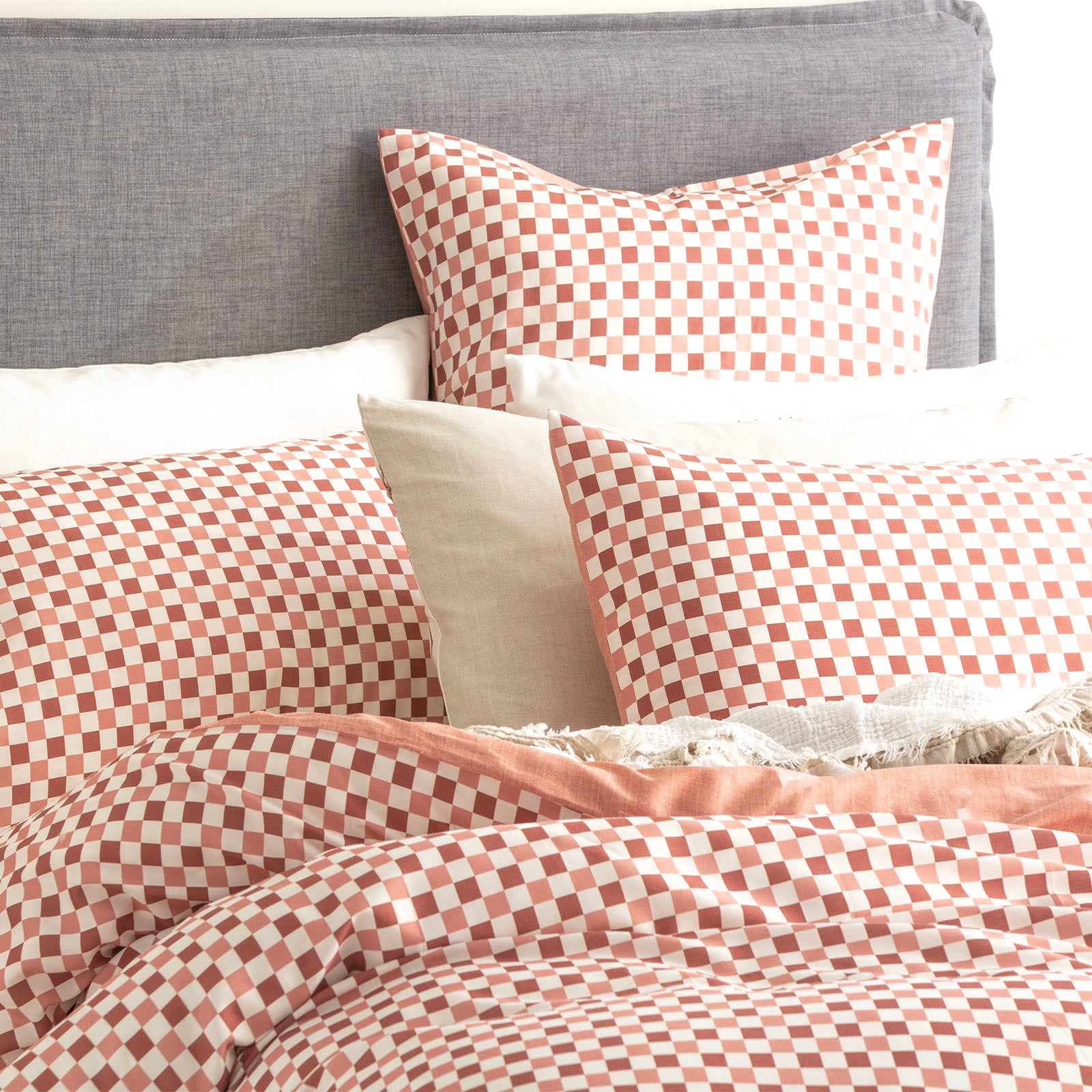 Renee Taylor 300 TC Cotton Reversible Quilt cover Set - Chessboard Cedar Renee Taylor