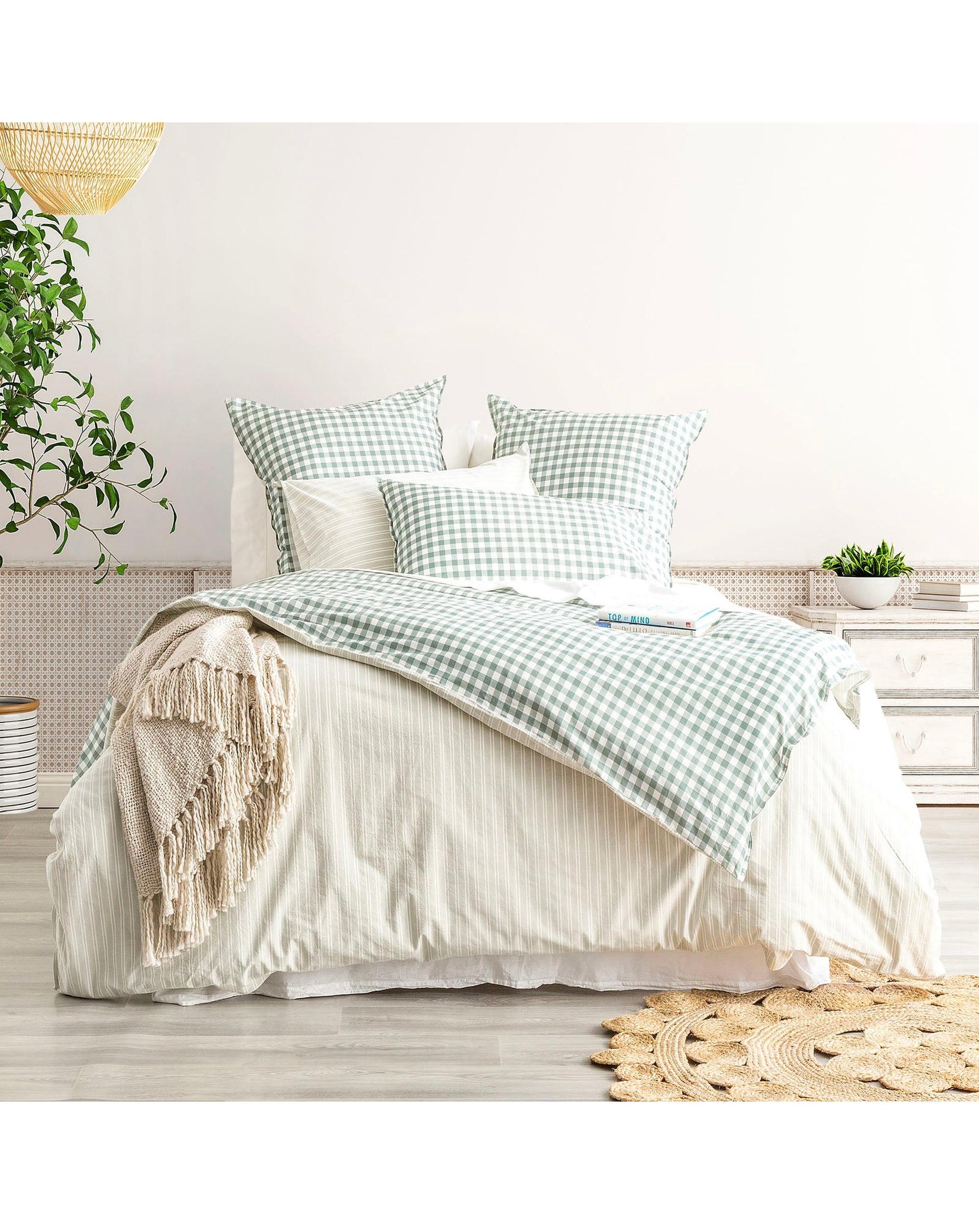 Renee Taylor Alison Yarn Dyed Cotton Reversible Quilt cover sets - Forest Renee Taylor