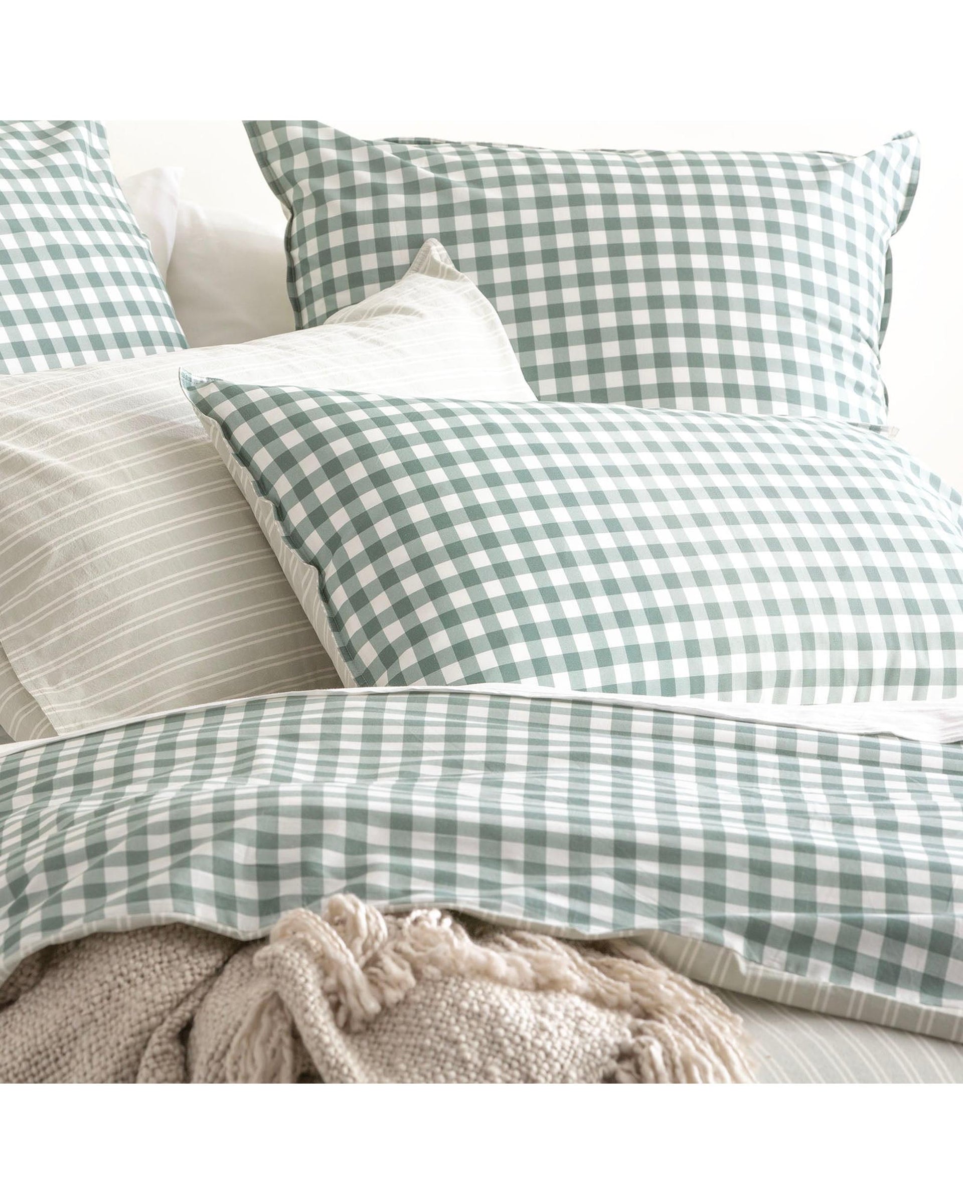 Renee Taylor Alison Yarn Dyed Cotton Reversible Quilt cover sets - Forest Renee Taylor