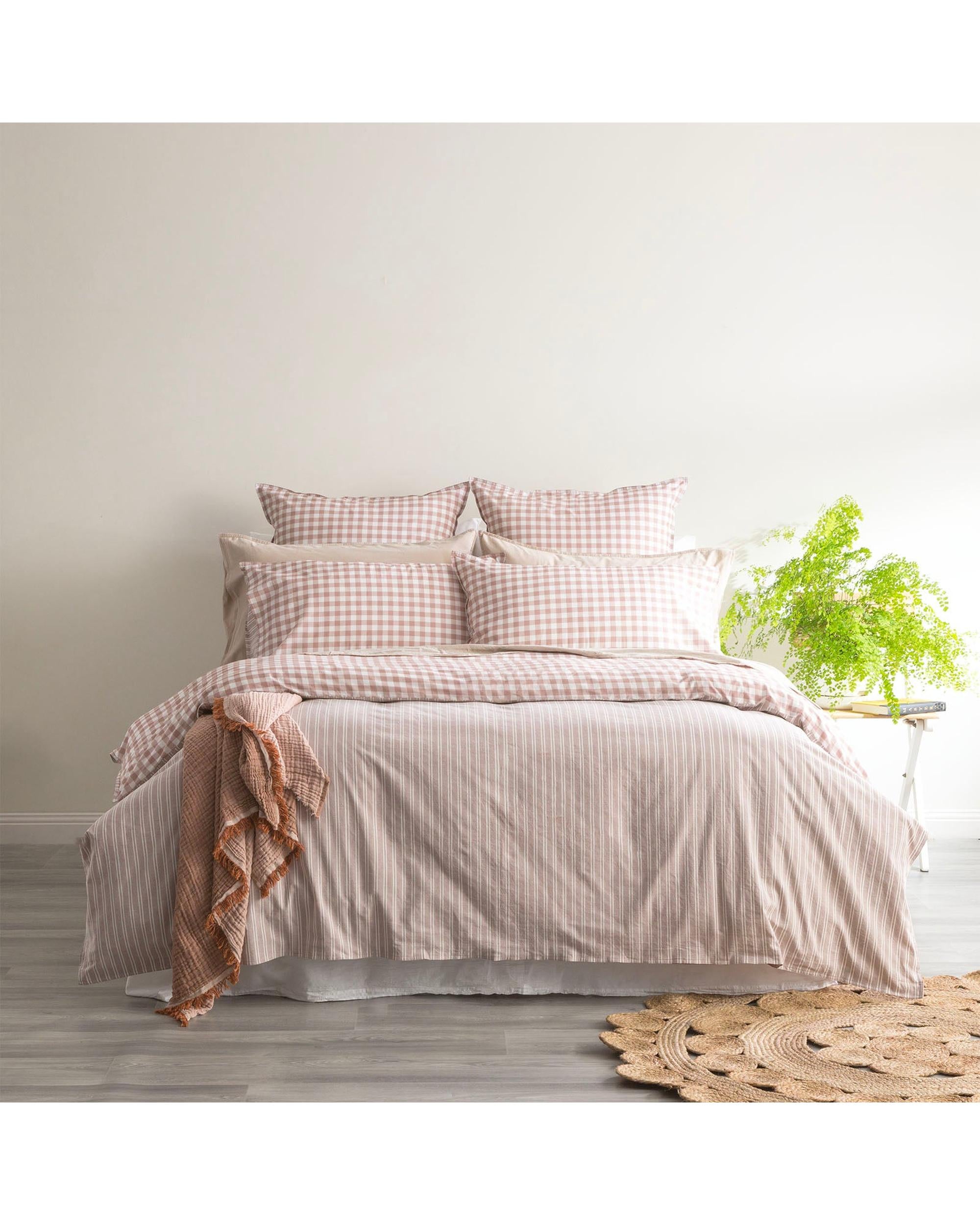 Renee Taylor Alison Yarn Dyed Cotton Reversible Quilt cover sets - Clay Renee Taylor