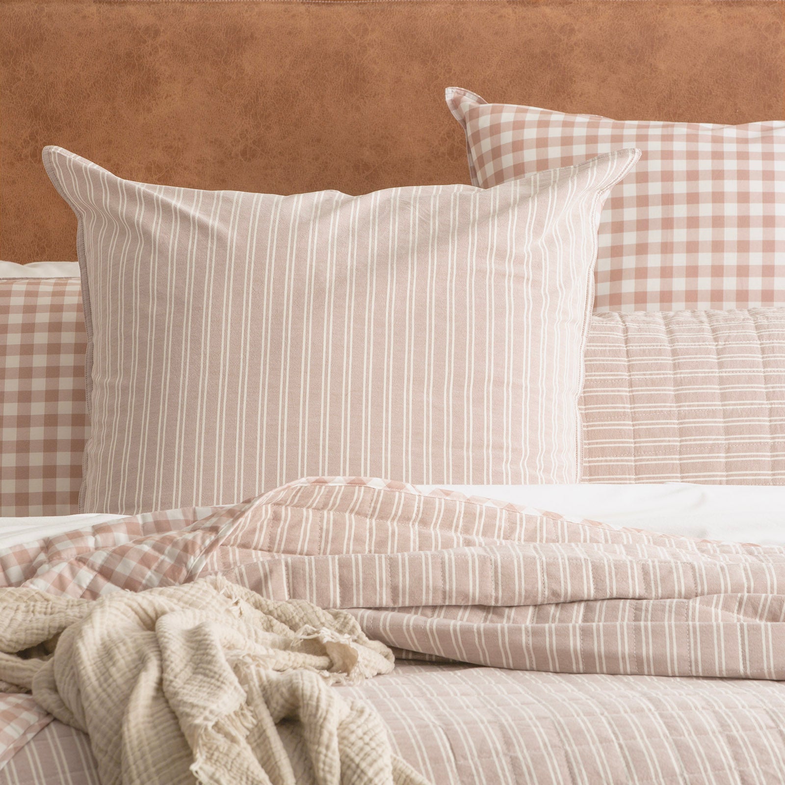 Renee Taylor Alison Yarn Dyed Cotton Reversible Quilted Coverlet Set - Clay Renee Taylor