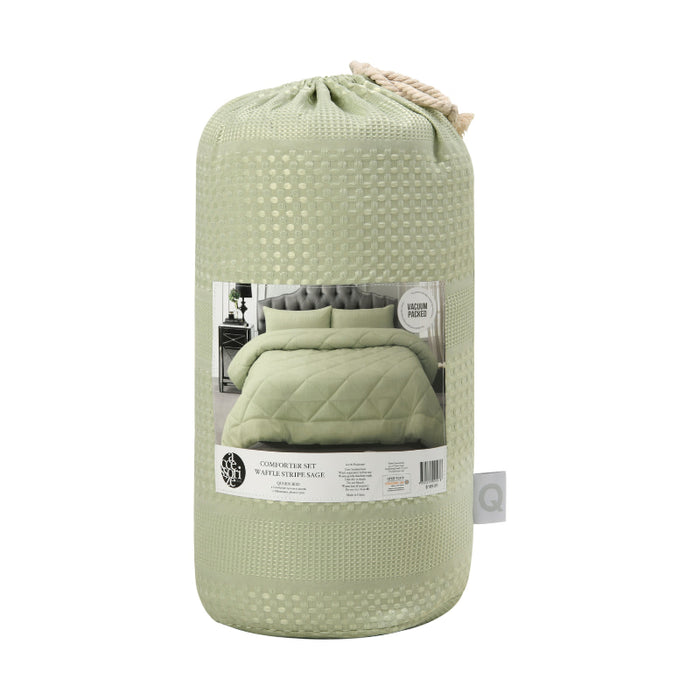 Accessorize Waffle Sage 3 Piece Jacquard Comforter Set Accessorize