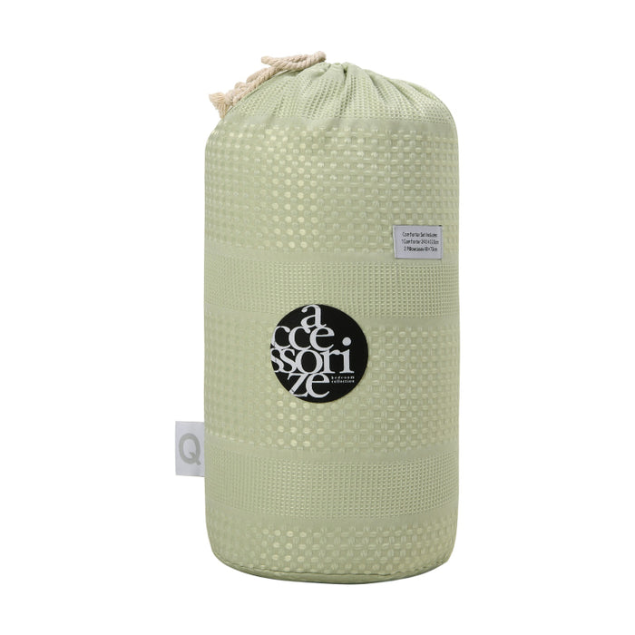 Accessorize Waffle Sage 3 Piece Jacquard Comforter Set Accessorize