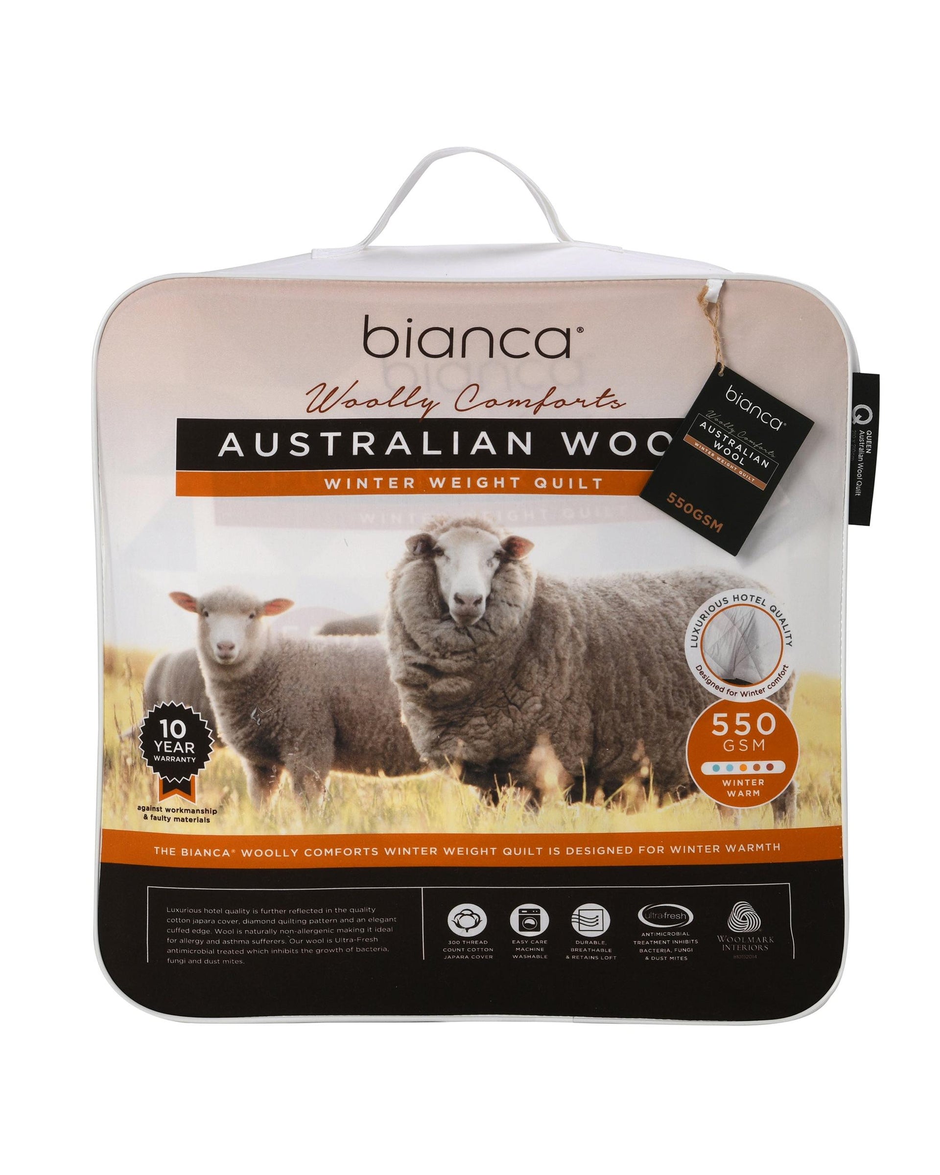 Bianca Bedding WOOLLY COMFORTS 550GSM WINTER WEIGHT WOOL QUILT Bianca Bedding