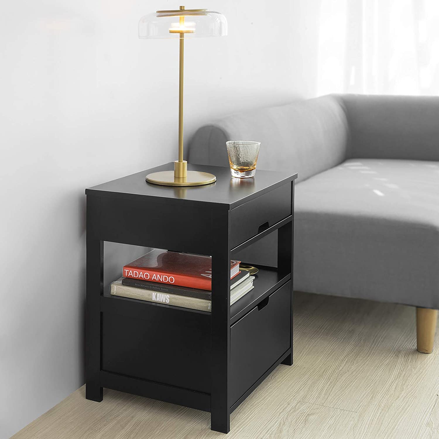 Black Bedside Table with 2 Drawers Big Bedding Australia