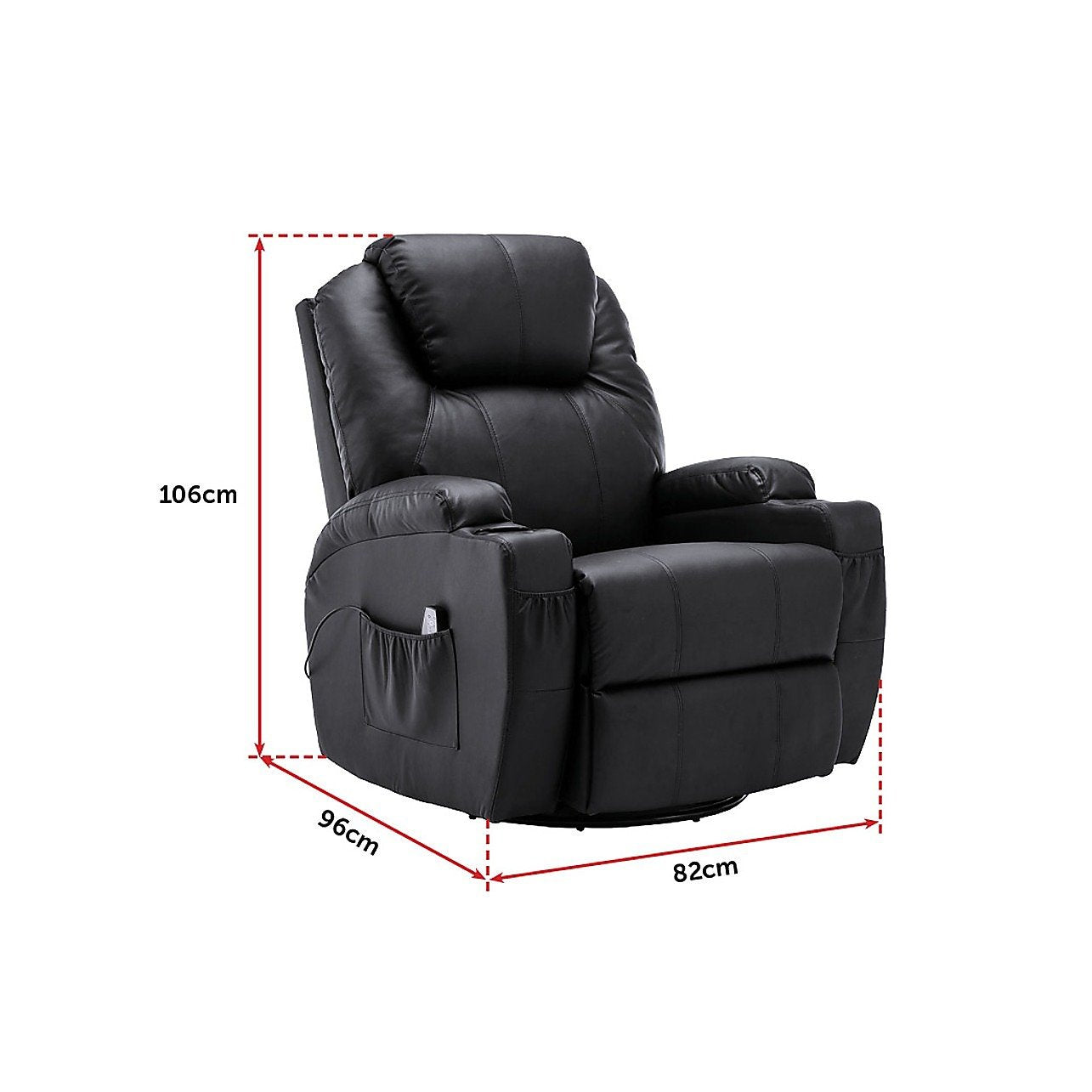 Black Massage Sofa Chair Recliner 360 Degree Swivel PU Leather Lounge 8 Point Heated Big Bedding Australia
