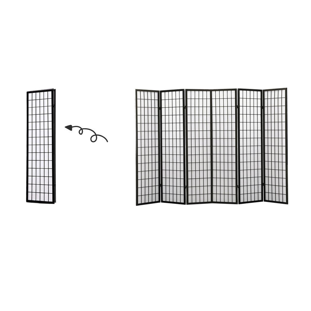 6 Panel Free Standing Foldable  Room Divider Privacy Screen Black Frame Levede