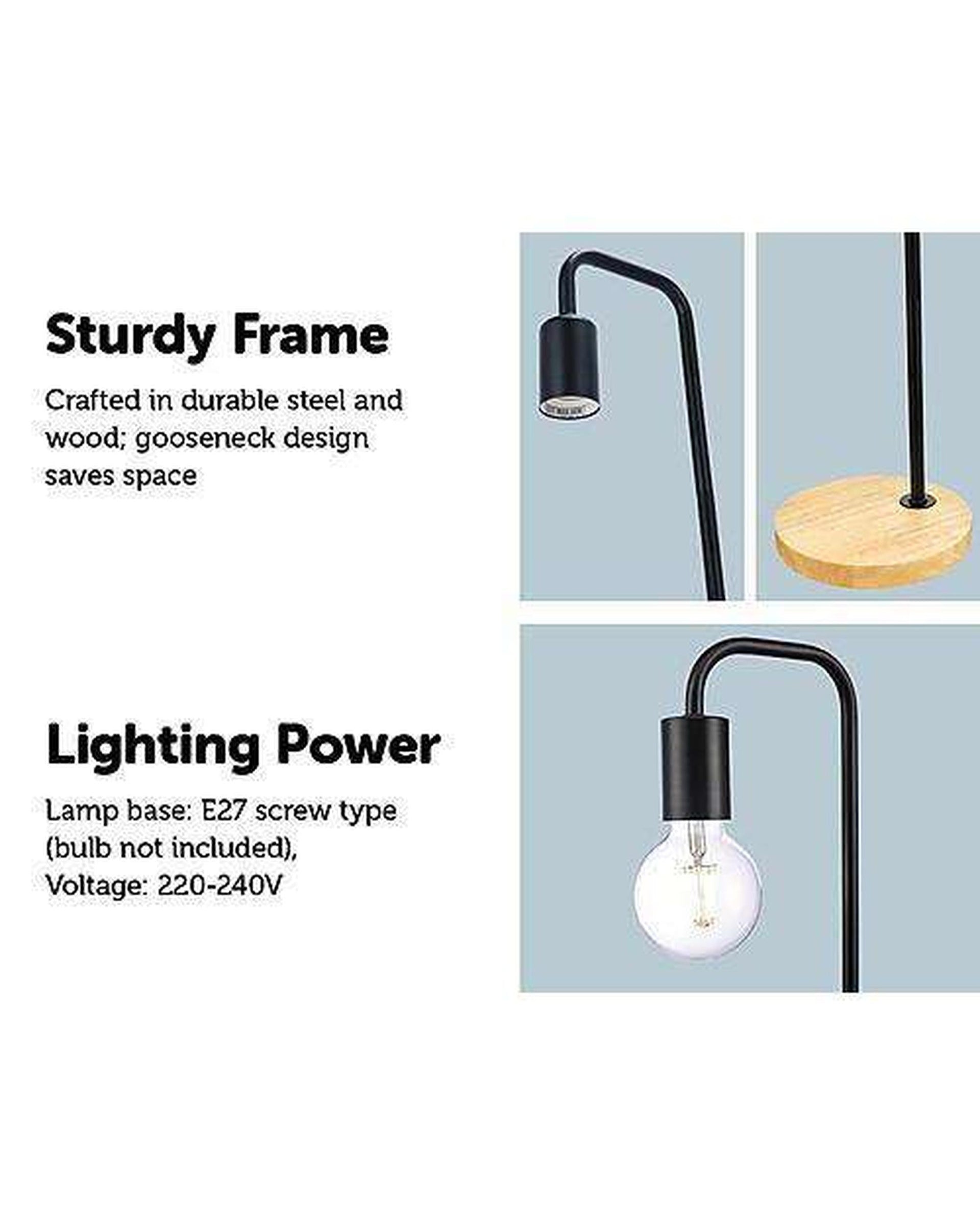 Industrial Timber Bedside Lamp Palermo