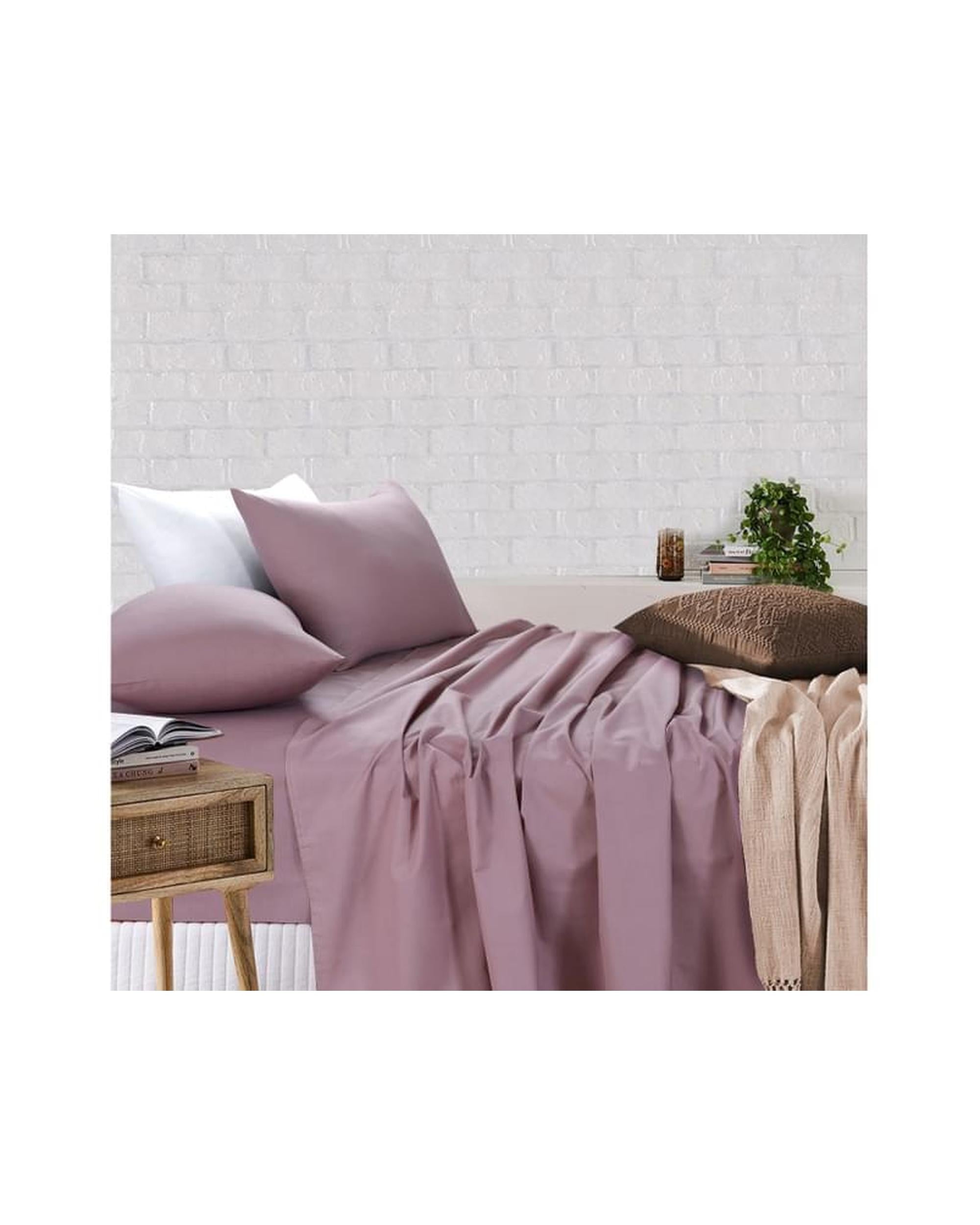 Amsons Royale Cotton Sheet Set - Fitted Flat Sheet With Pillowcases - Dusky Pink Amsons