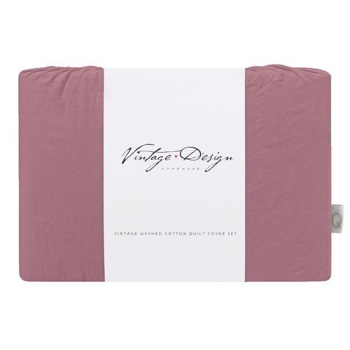 Vintage Design Smokey Rose Lee Washed Cotton Quilt Cover Set Vintage Design