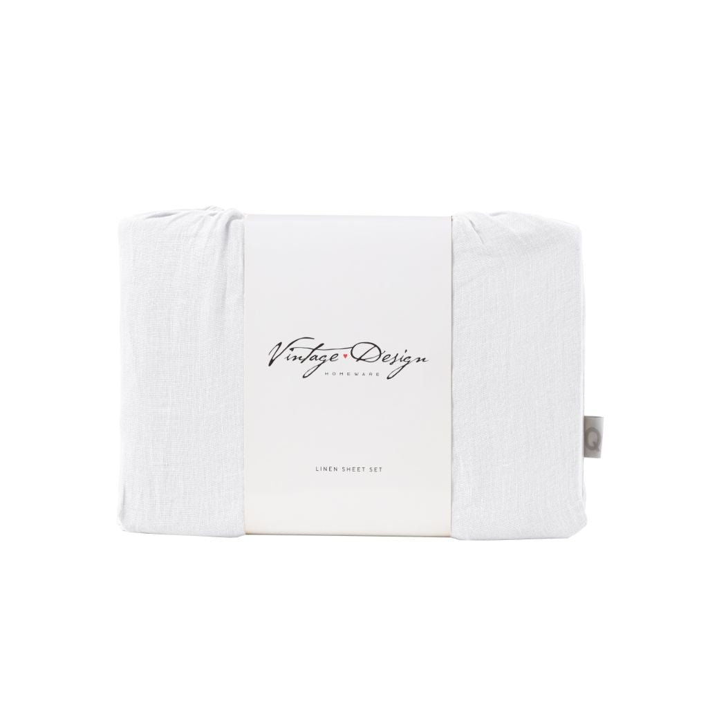 Vintage Design White French 100% Linen Sheet Set Vintage Design