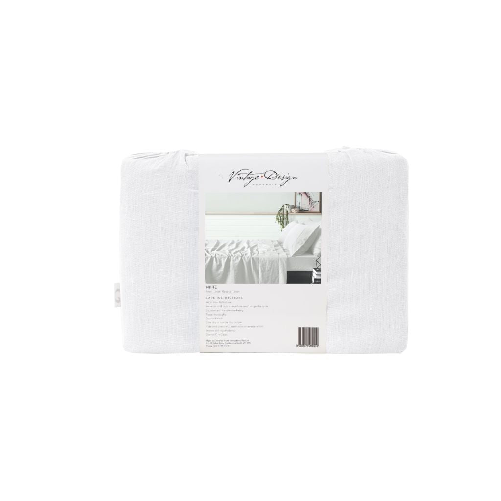 Vintage Design White French 100% Linen Sheet Set Vintage Design