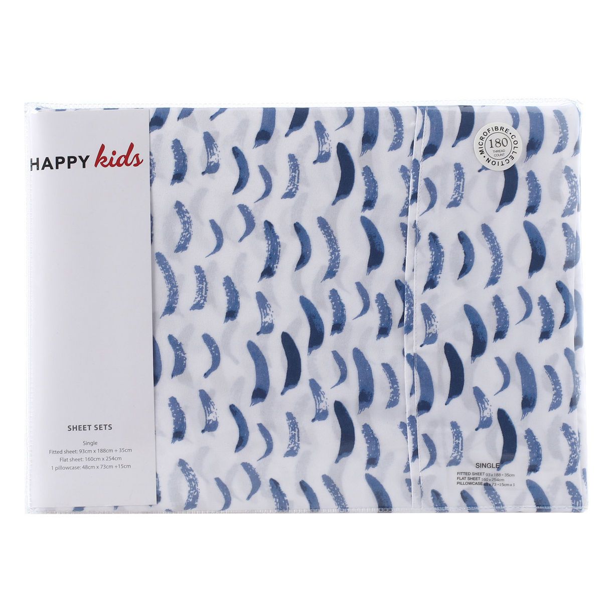 Happy Kids Printed BLUE & WHITE Microfibre Sheet Set Happy Kids Bedding