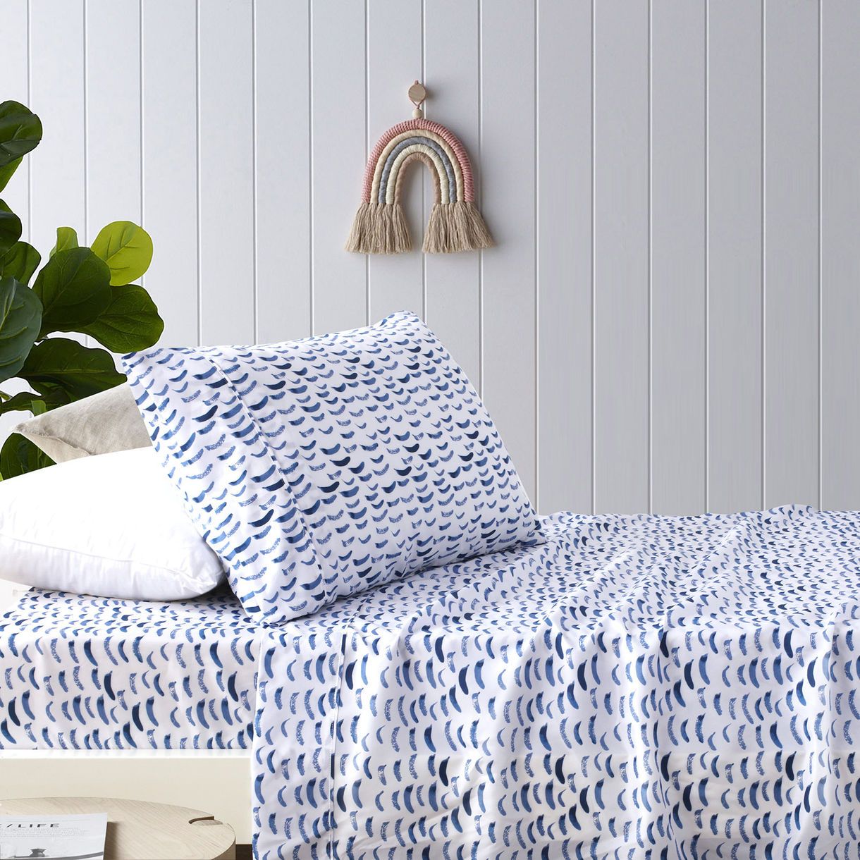 Happy Kids Printed BLUE & WHITE Microfibre Sheet Set Happy Kids Bedding