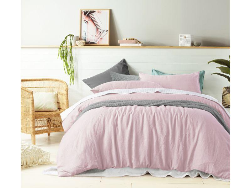 Vintage Design Blush 100% Linen Quilt Cover Set Vintage Design