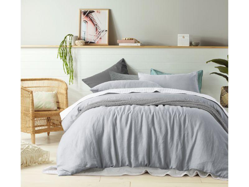 Vintage Design Dove Grey 100% Linen Quilt Cover Set Vintage Design