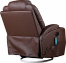 Brown Massage Sofa Chair Recliner 360 Degree Swivel PU Leather Lounge 8 Point Heated Big Bedding Australia