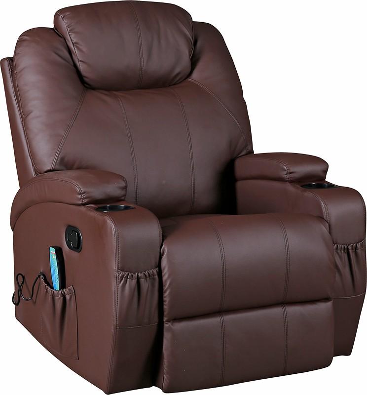 Brown Massage Sofa Chair Recliner 360 Degree Swivel PU Leather Lounge 8 Point Heated Big Bedding Australia