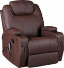 Brown Massage Sofa Chair Recliner 360 Degree Swivel PU Leather Lounge 8 Point Heated Big Bedding Australia
