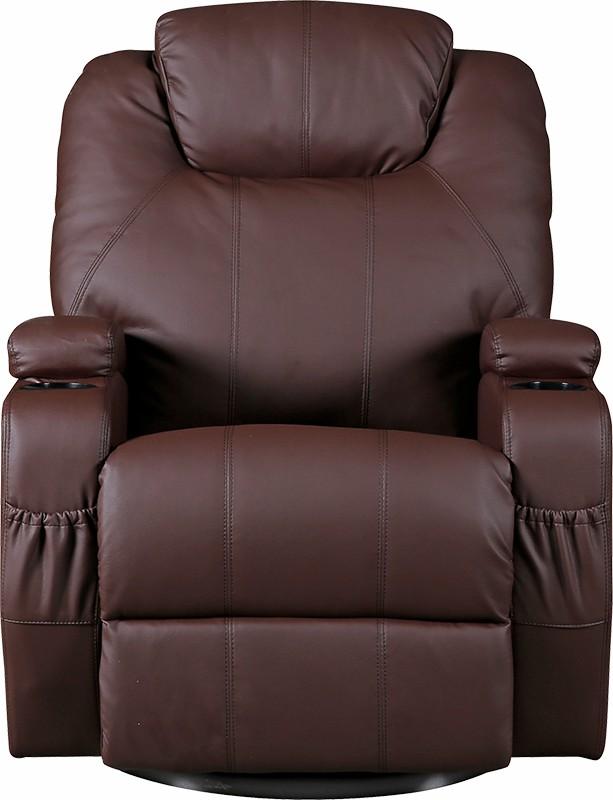 Brown Massage Sofa Chair Recliner 360 Degree Swivel PU Leather Lounge 8 Point Heated Big Bedding Australia