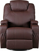 Brown Massage Sofa Chair Recliner 360 Degree Swivel PU Leather Lounge 8 Point Heated Big Bedding Australia
