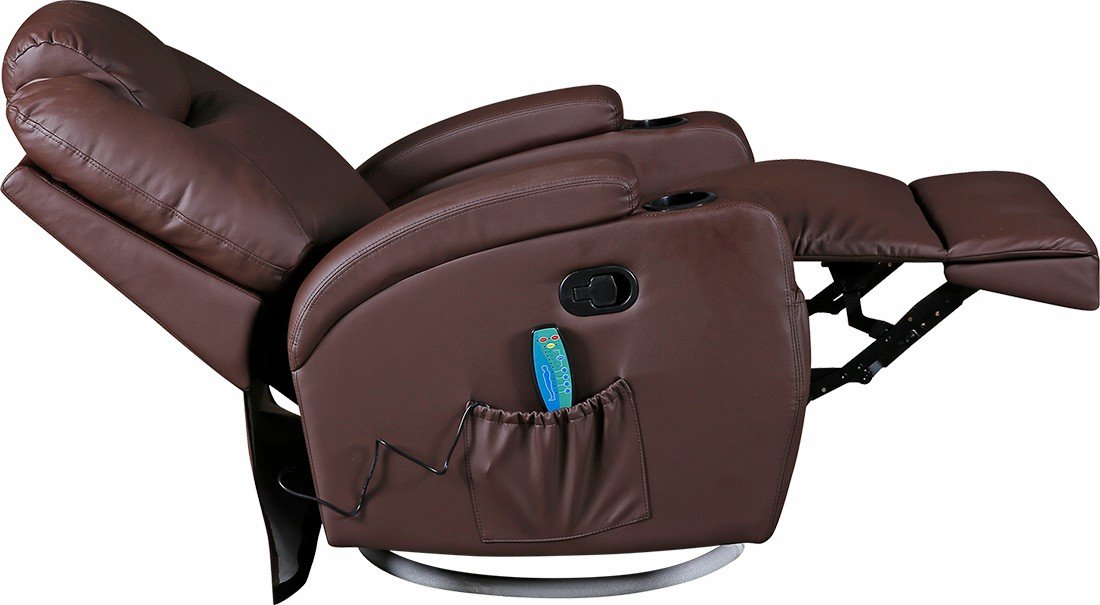 Brown Massage Sofa Chair Recliner 360 Degree Swivel PU Leather Lounge 8 Point Heated Big Bedding Australia