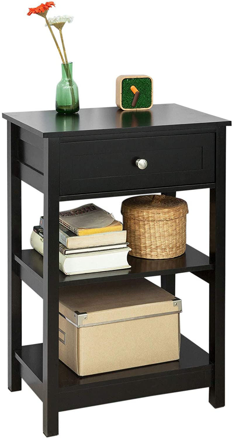 Black Bedside Table with 1 Drawer and 2 Shelves Big Bedding Australia