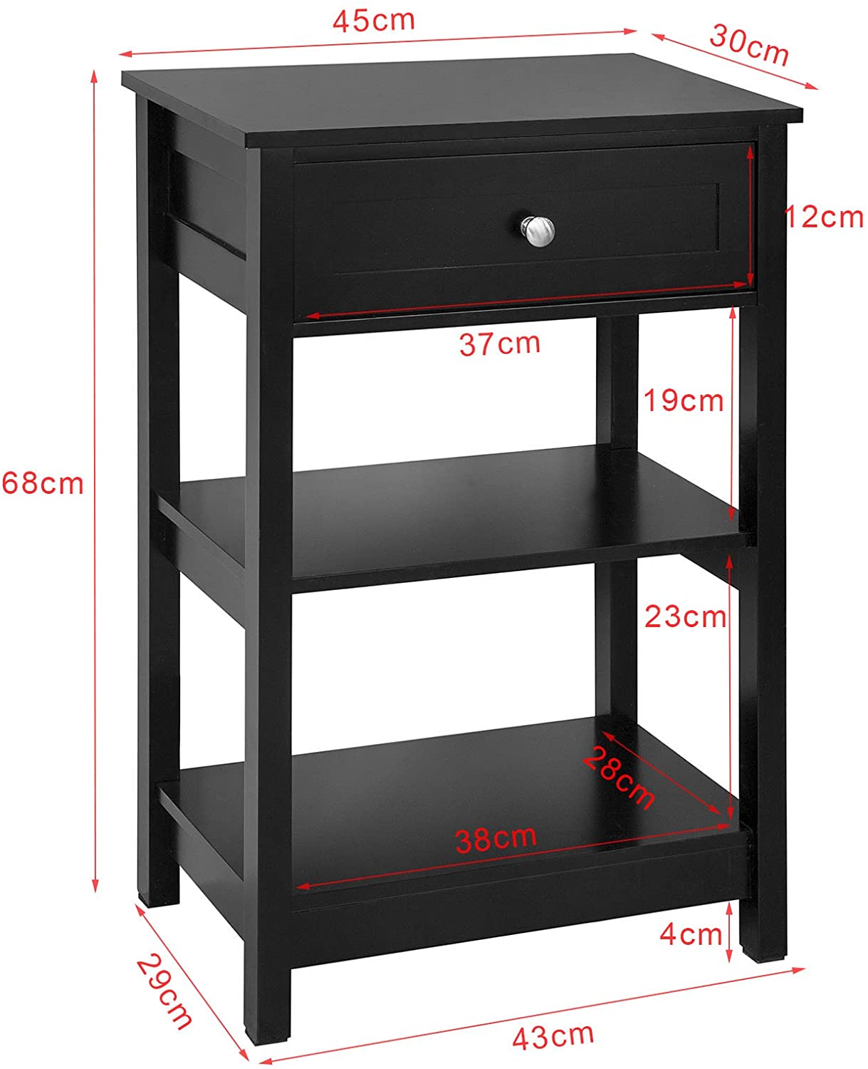 Black Bedside Table with 1 Drawer and 2 Shelves Big Bedding Australia