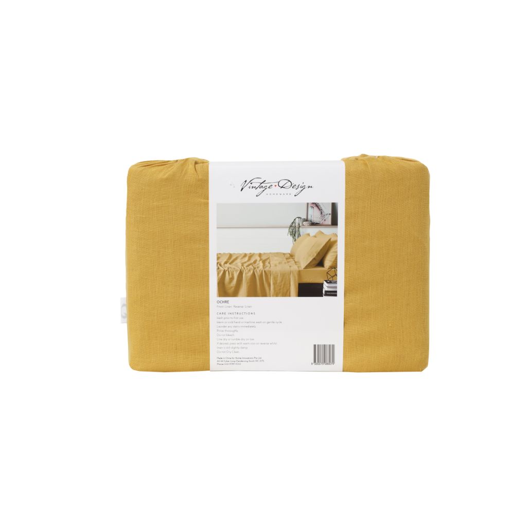 Vintage Design Orchre French 100% Linen Sheet Set Vintage Design