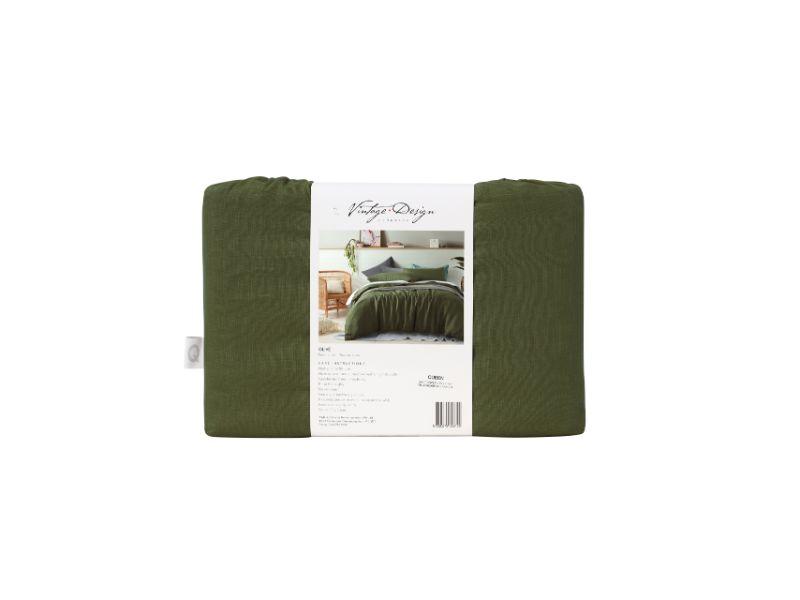 Vintage Design Olive 100% Linen Quilt Cover Set Vintage Design