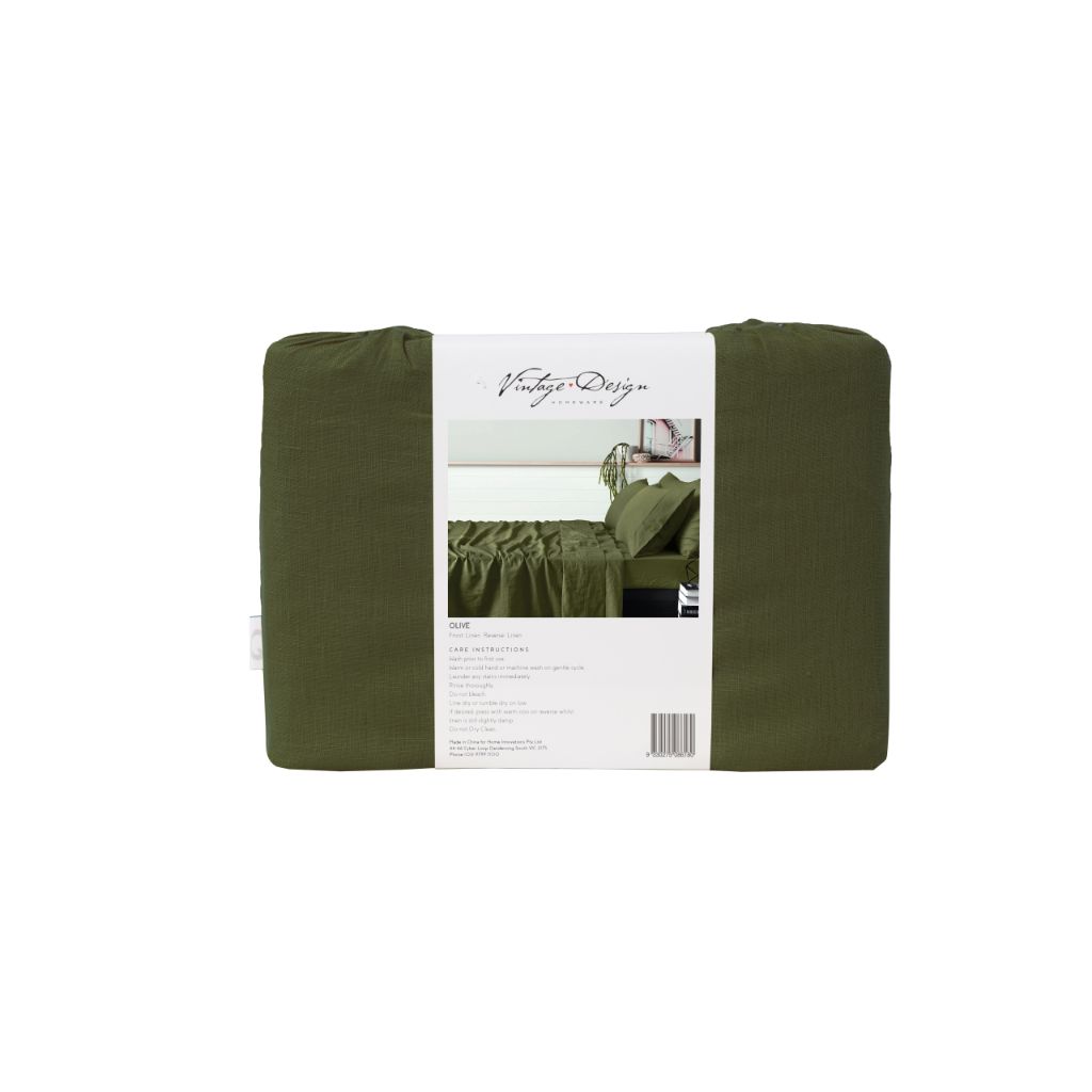 Vintage Design Olive French 100% Linen Sheet Set Vintage Design