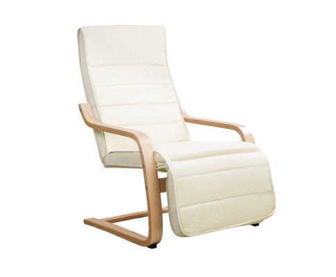 Fabric Armchair with Adjustable Footrest - Beige Artiss