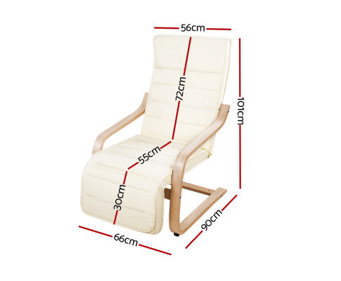 Fabric Armchair with Adjustable Footrest - Beige Artiss