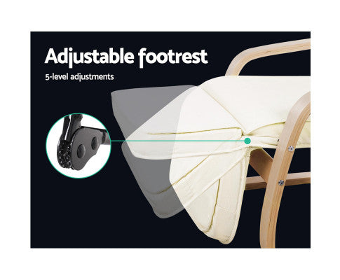 Fabric Armchair with Adjustable Footrest - Beige Artiss