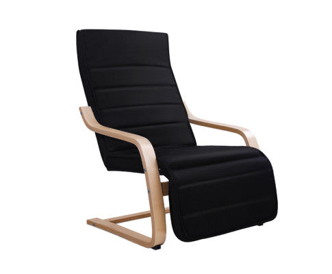 Fabric Armchair with Adjustable Footrest - Black Artiss