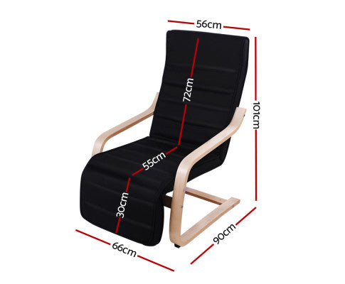 Fabric Armchair with Adjustable Footrest - Black Artiss