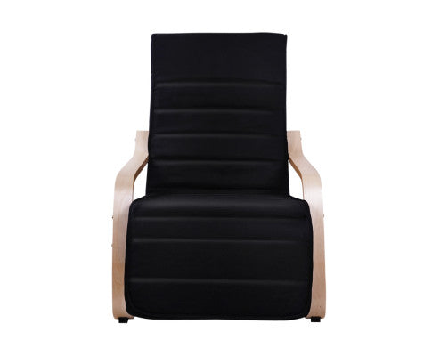 Fabric Armchair with Adjustable Footrest - Black Artiss